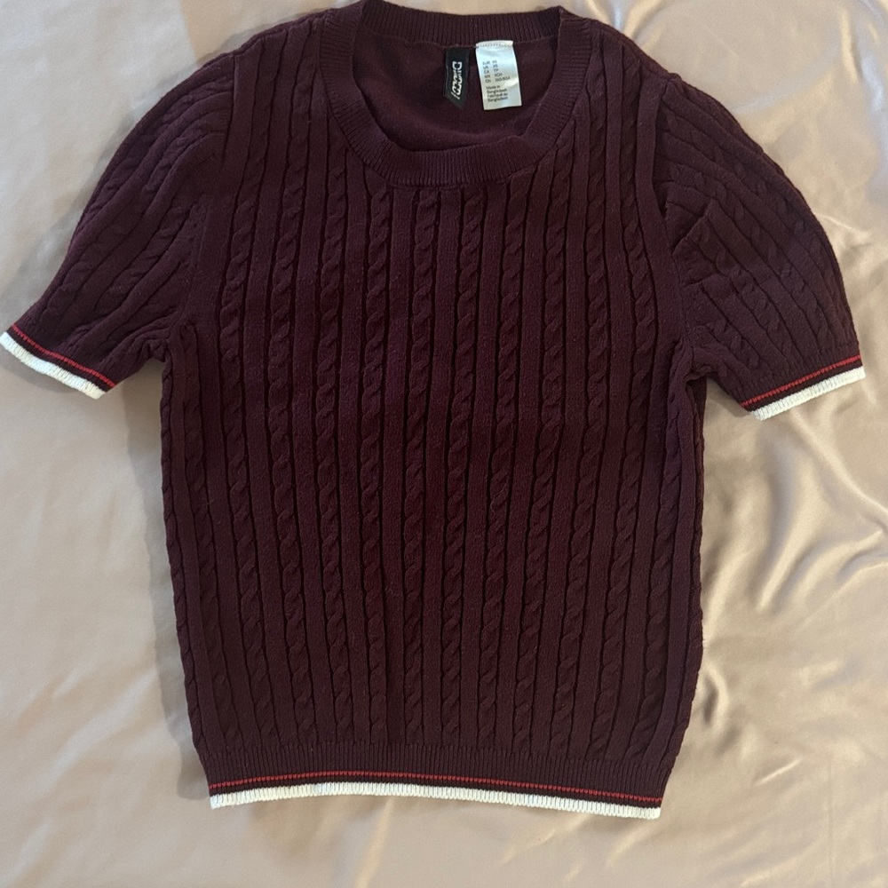 Burgundy Cable Knit Crewneck Sweater